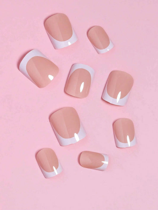 24pcs Press-On Square Fake Nails – French Tip Design