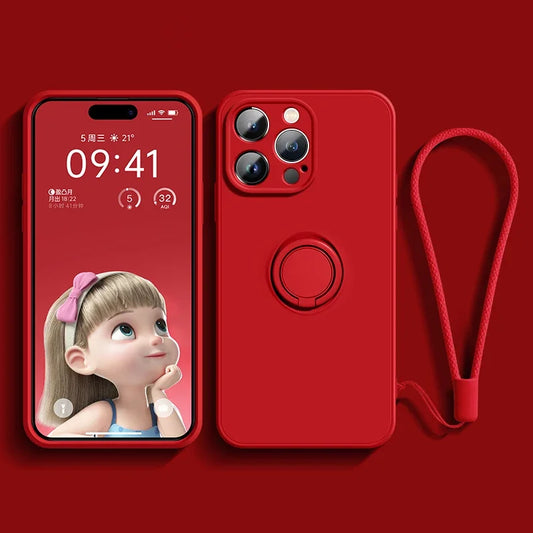 Magnetic Soft Silicone Case with Ring Holder for iPhone