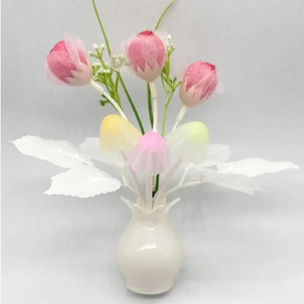 LED Rose Flower Night Light – Auto Sensor Mushroom Lamp for Cozy Home Decor