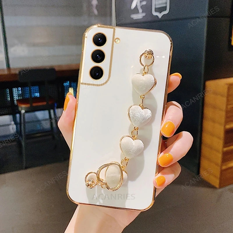 Heart Bracelet Chain Phone Case for Samsung Galaxy S24 S23 S22 S21 Ultra