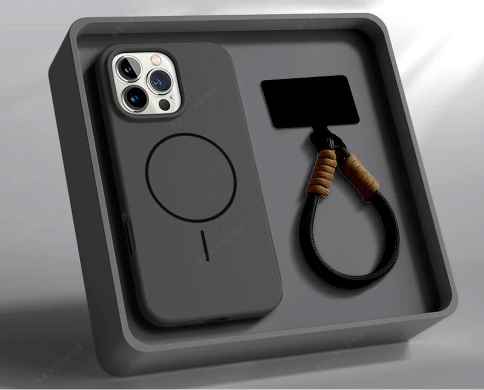 Magnetic Silicone MagSafe Case with Lanyard for iPhone