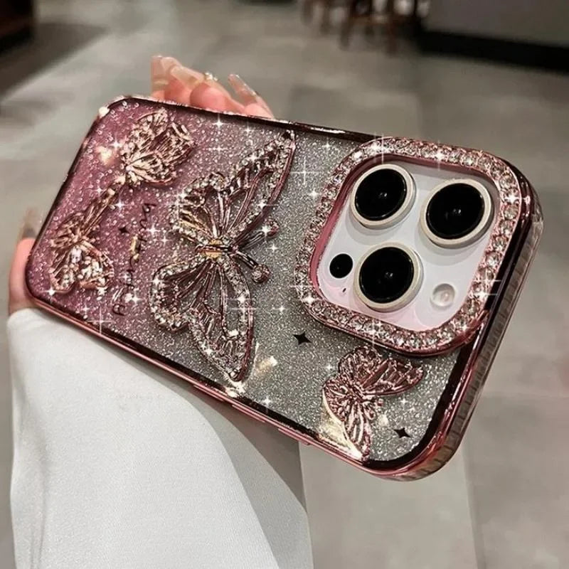 Diamond Butterfly Phone Case – Luxury Plating Soft Silicone Cover