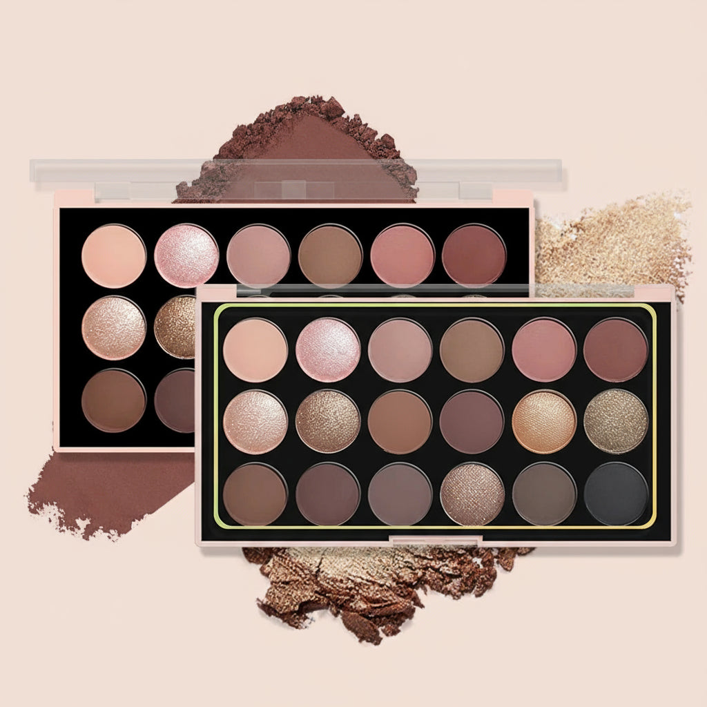 18-Color Eyeshadow Palette – Matte, Shimmer, and Glitter Tones