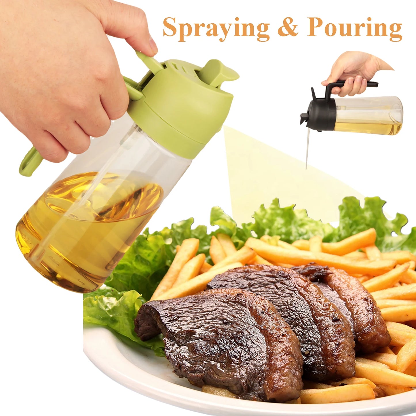 2 in 1 Olive Oil Dispenser and Sprayer – 16oz Bottle for Kitchen Use