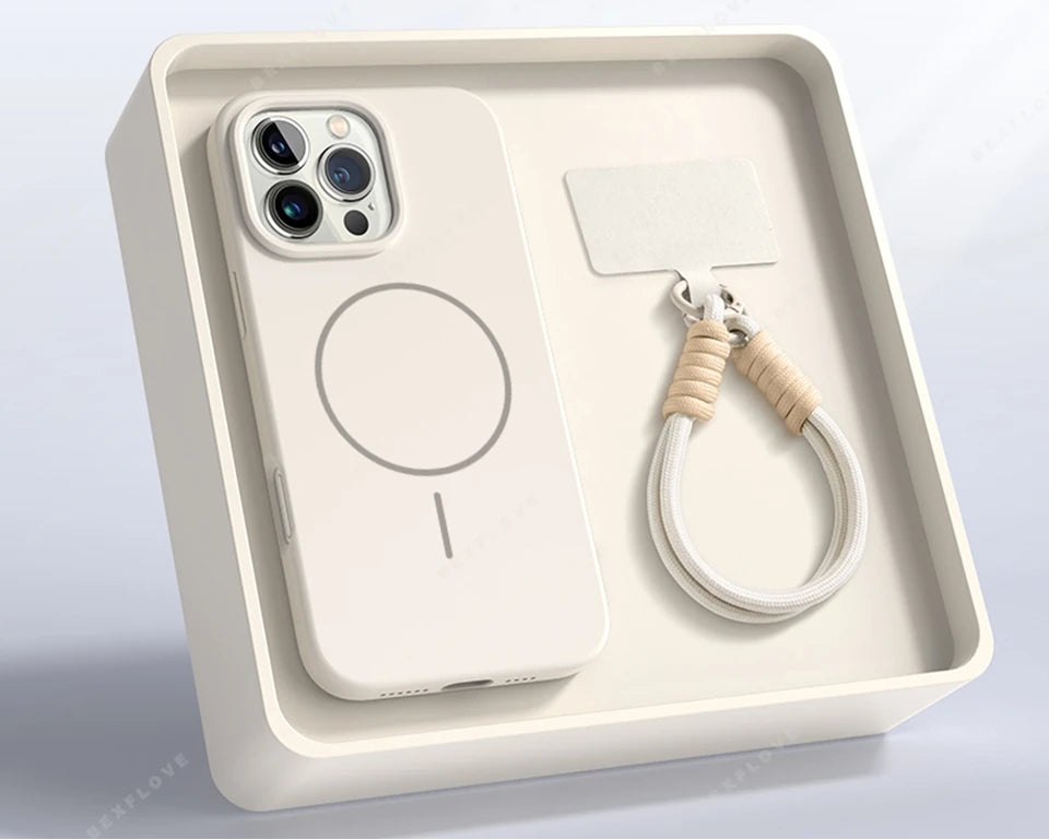 Magnetic Silicone MagSafe Case with Lanyard for iPhone