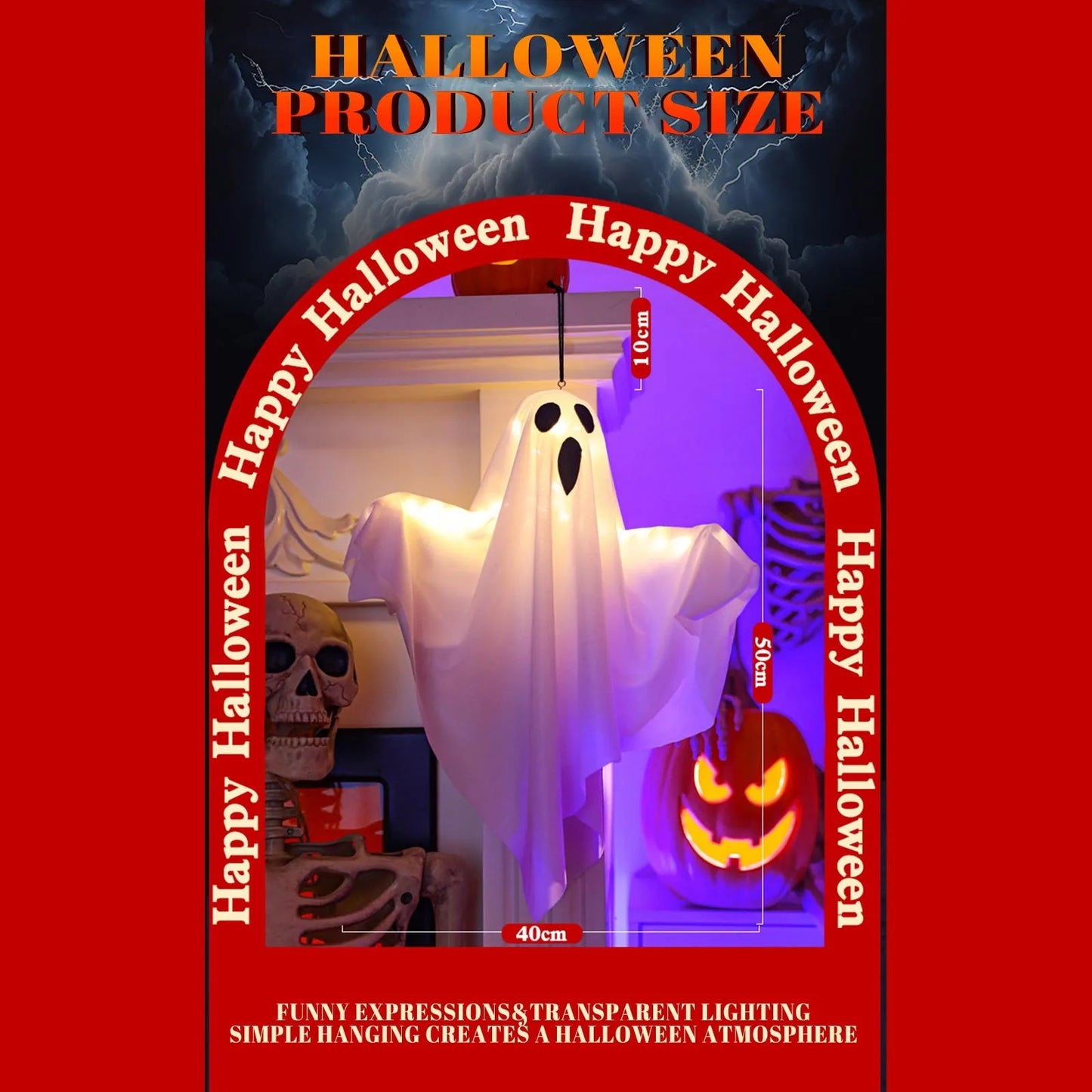 Halloween Light-Up Hanging Ghosts  Bright, Fun, and Perfect for Indoor or Outdoor Displays