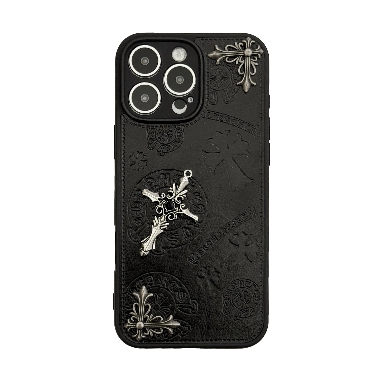 Luxury 3D Embossed PU Leather Protective Phone Case for iPhone 14/15/16 Series  Elegant Metallic Design