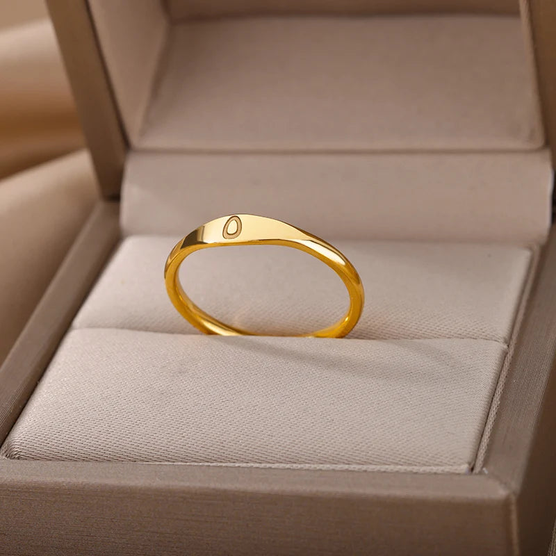 Initial Letter Ring for Women – Adjustable Stainless Steel Thin Band, A-Z Alphabet Personalized Ring, Gold or Silver Plated