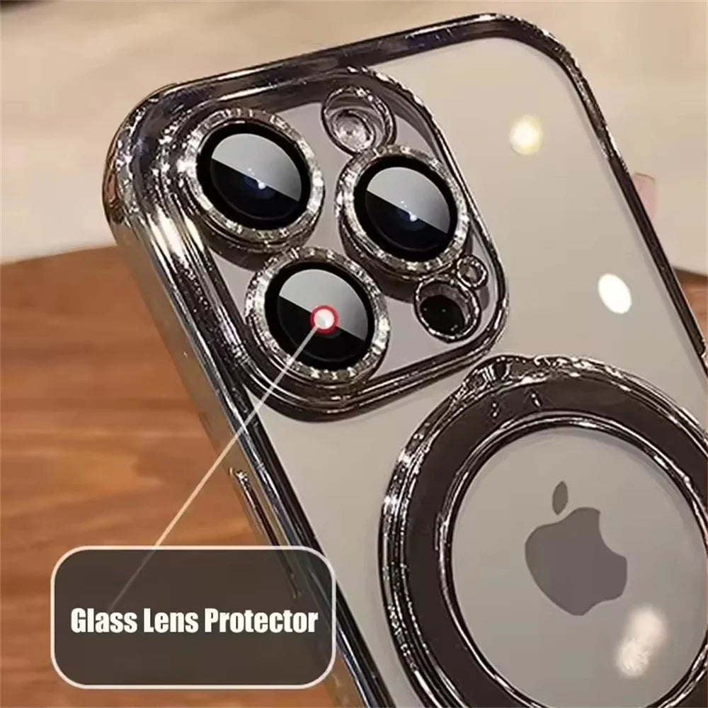Luxury Magsafe Case with Magnetic Ring Stand – Clear Acrylic Cover for iPhone