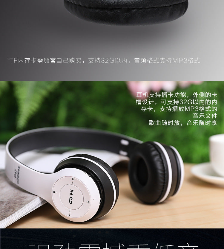 Stereo P47 Wireless Bluetooth 5.0 Headset – Foldable Sports Gaming Headphones with Mic