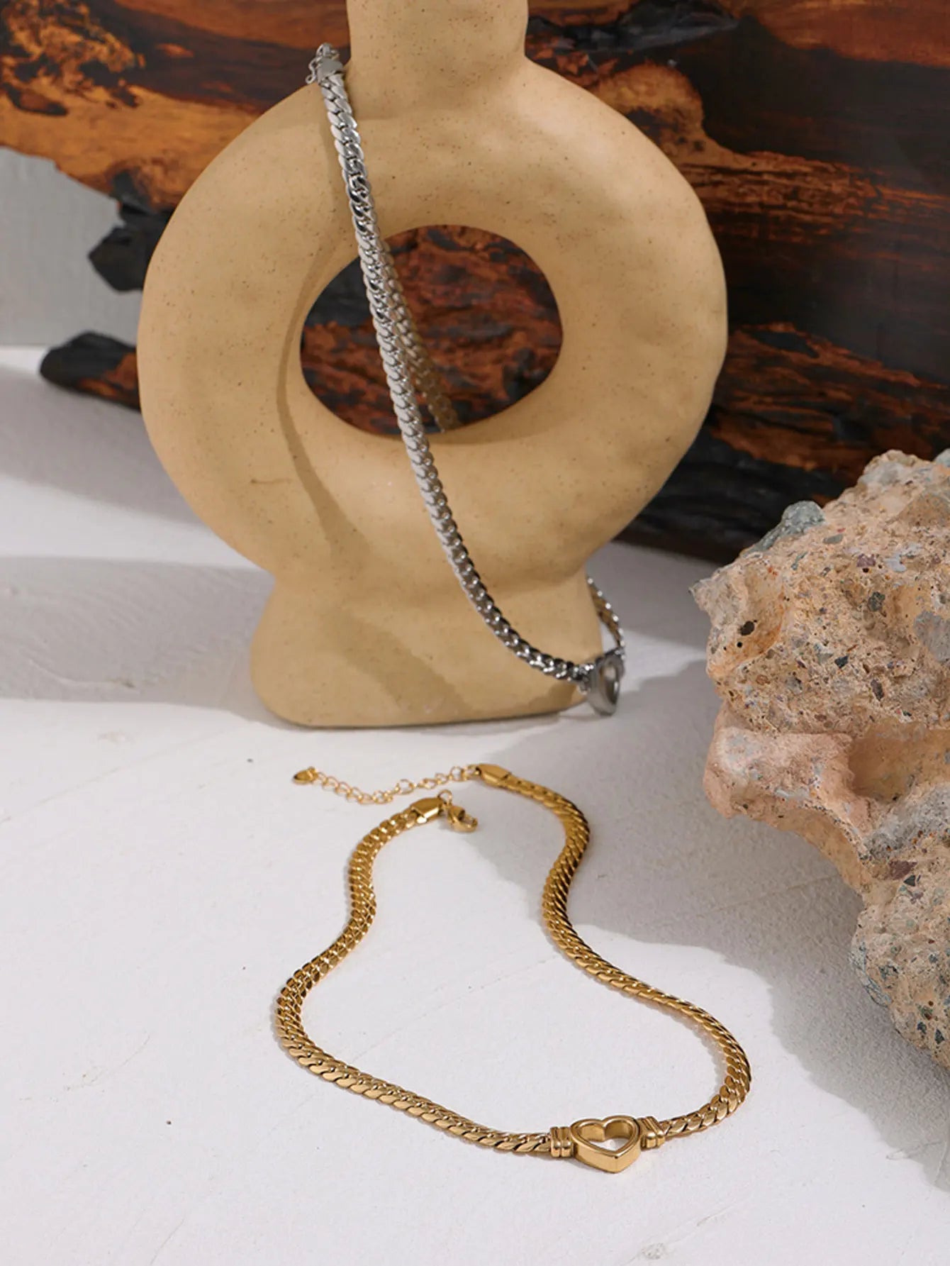 18K Gold Plated Heart Chain Necklace – Stainless Steel Unisex