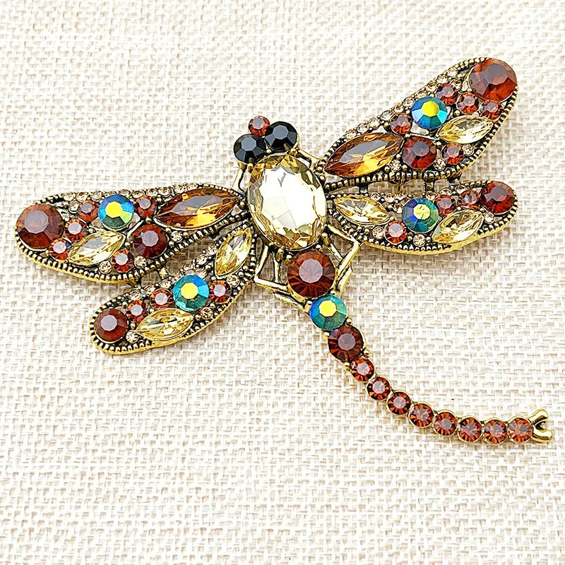 Colorful Dragonfly Rhinestone Brooch Pin for Women – Elegant Insect Jewelry Accessory