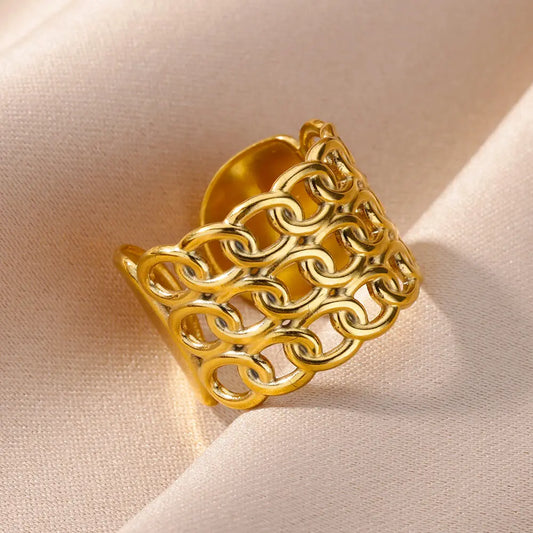 316L Stainless Steel Gold Rings – Luxury Adjustable Women’s Jewelry