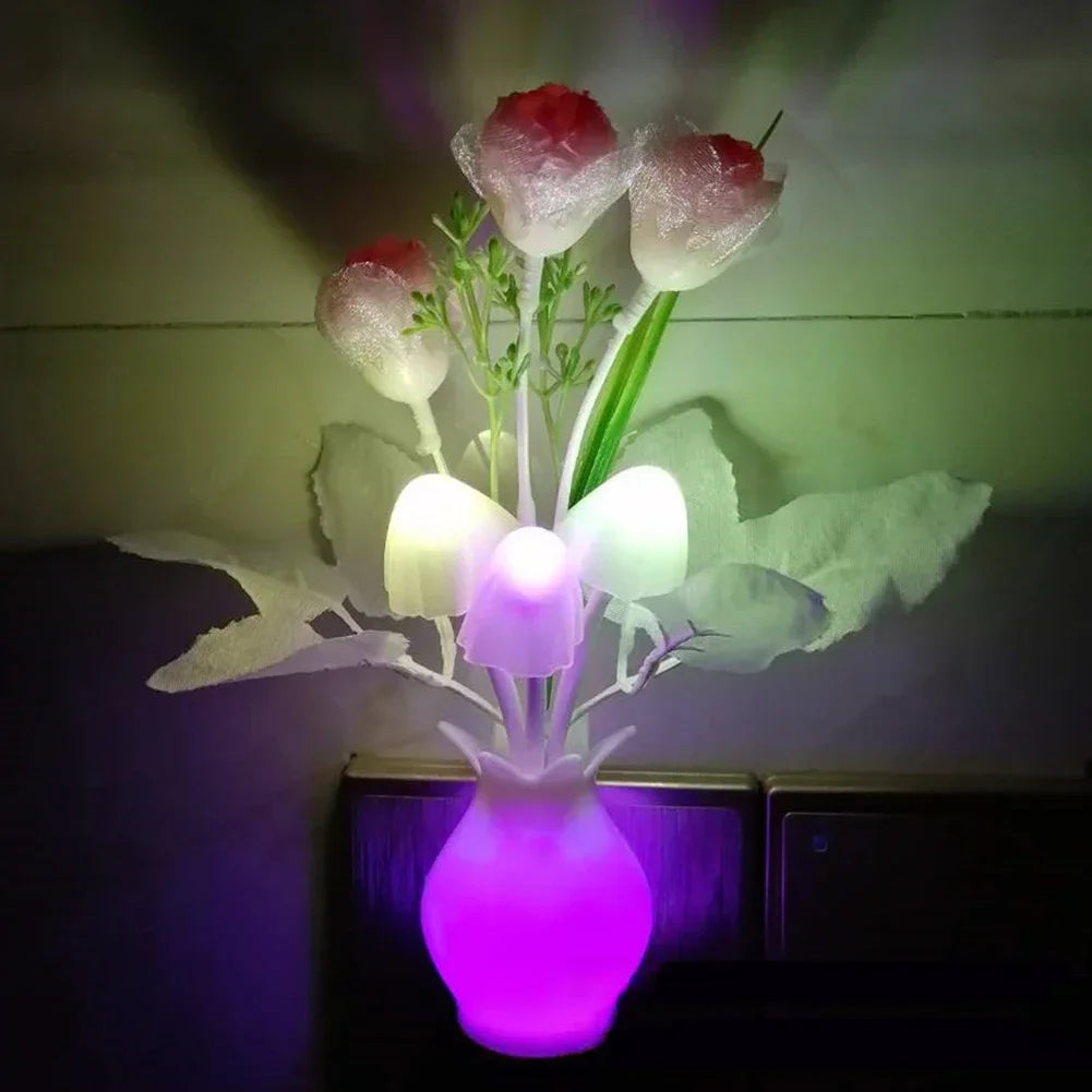 LED Rose Flower Night Light – Auto Sensor Mushroom Lamp for Cozy Home Decor