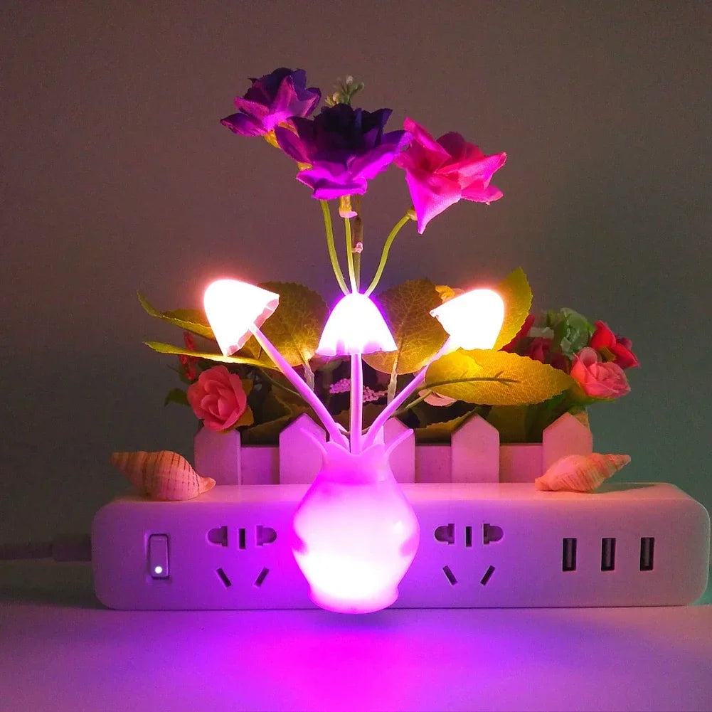 LED Rose Flower Night Light – Auto Sensor Mushroom Lamp for Cozy Home Decor