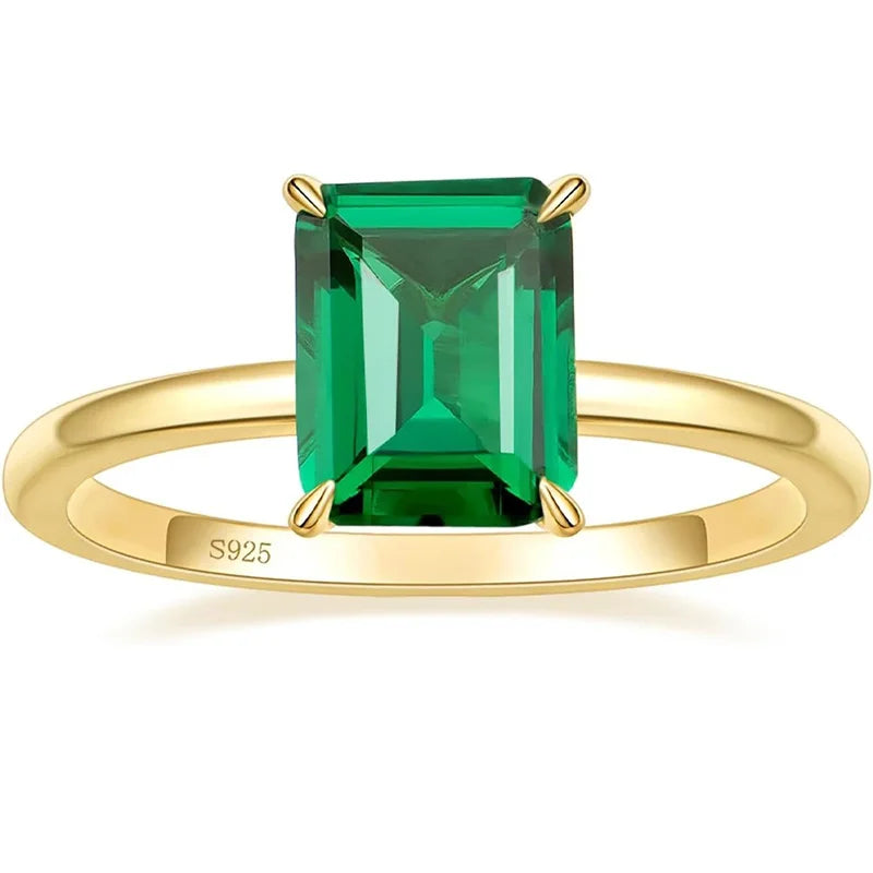 Gold Emerald Zircon Ring for Women