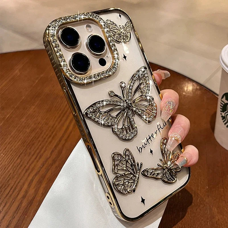 Diamond Butterfly Phone Case – Luxury Plating Soft Silicone Cover