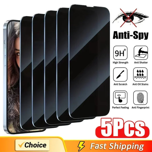 5PCS Privacy Screen Protector – Anti-Spy Tempered Glass for iPhone (Full Cover)
