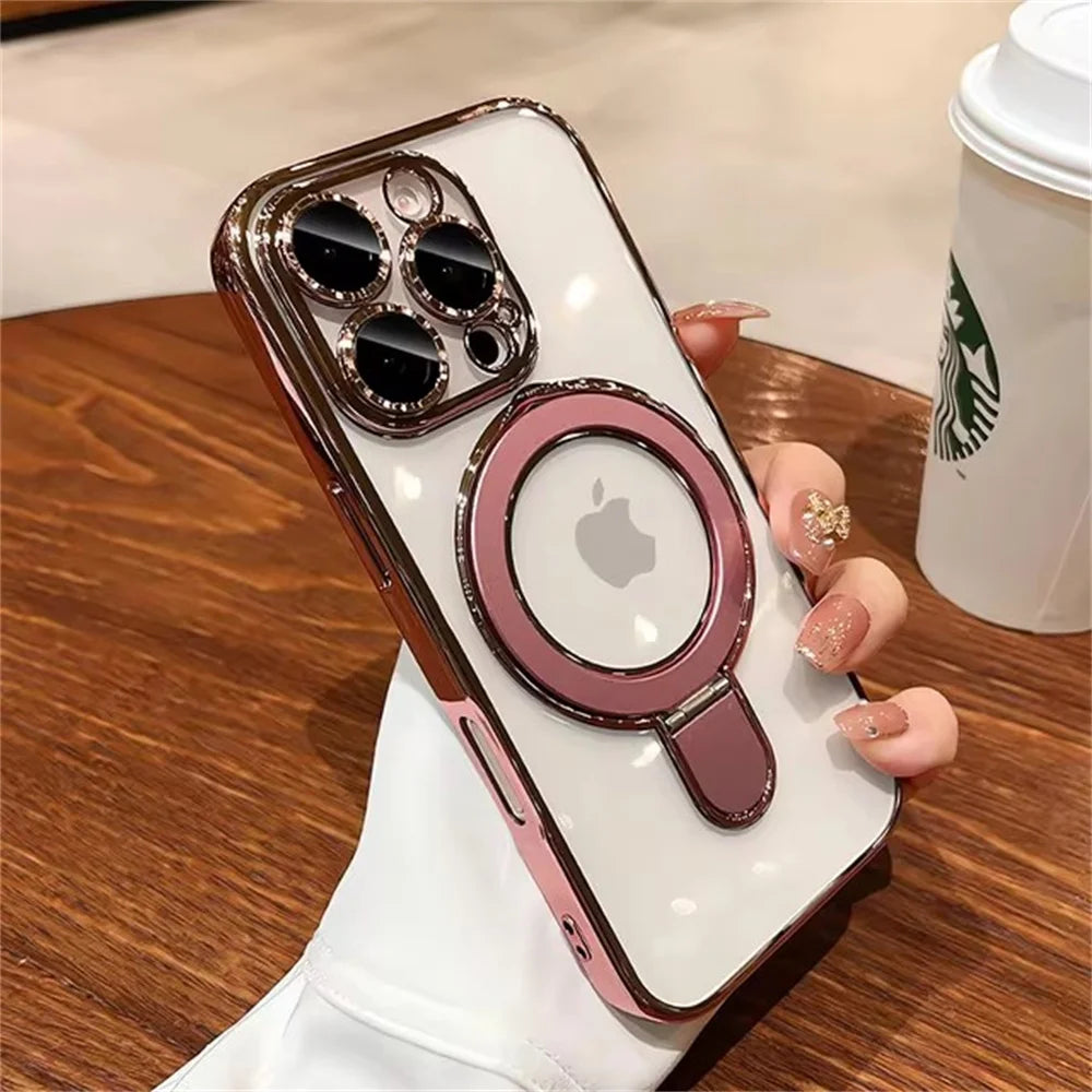Luxury Magsafe Case with Magnetic Ring Stand – Clear Acrylic Cover for iPhone