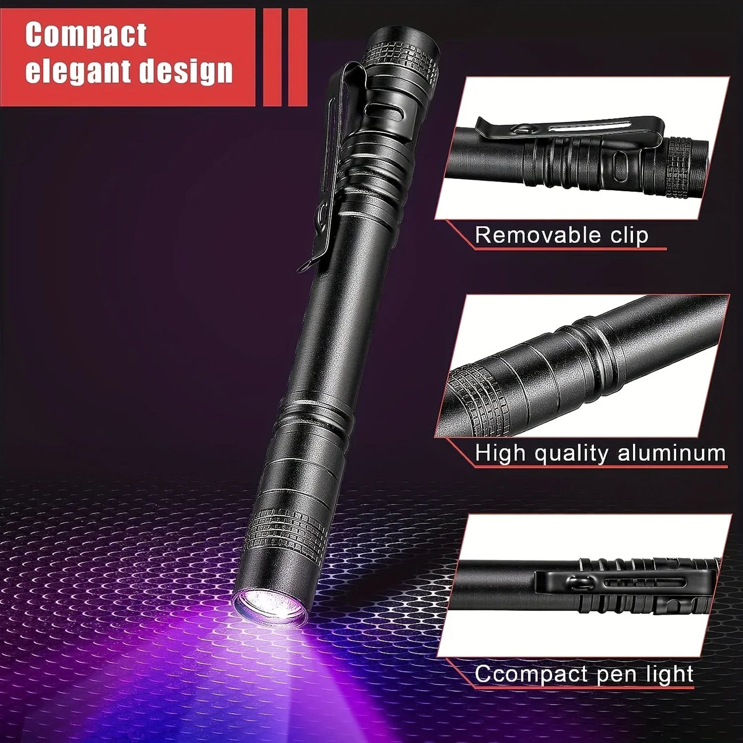 UV Flashlight 395nm – Mini Ultraviolet Torch with Pen Clip (Pet Urine & Scorpion Detector