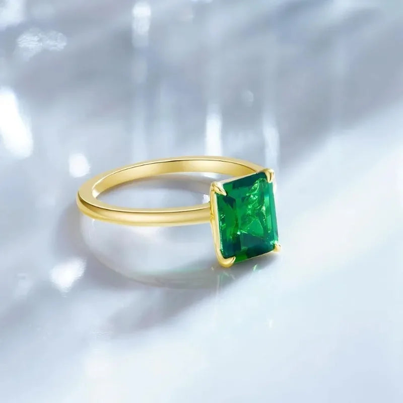 Gold Emerald Zircon Ring for Women