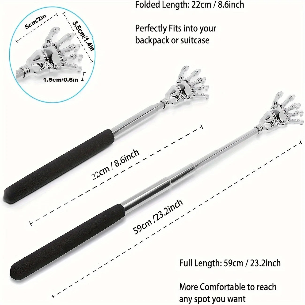 Portable Extendable Back Scratcher – Stainless Steel Telescopic Massager