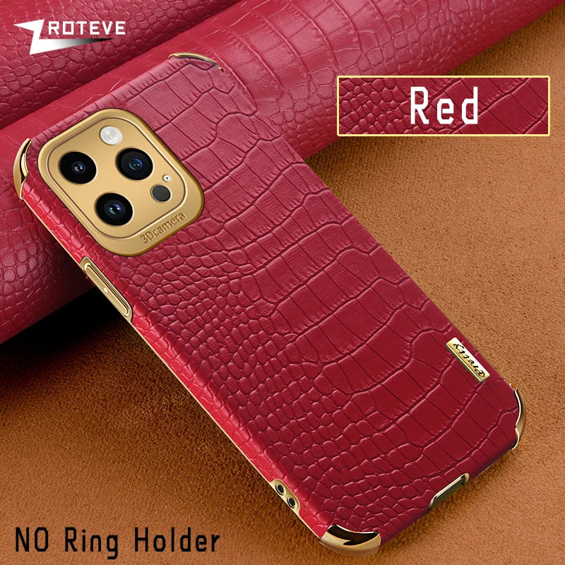 Luxury Crocodile Leather Pattern Phone Case Gold Plating Silicone Cover