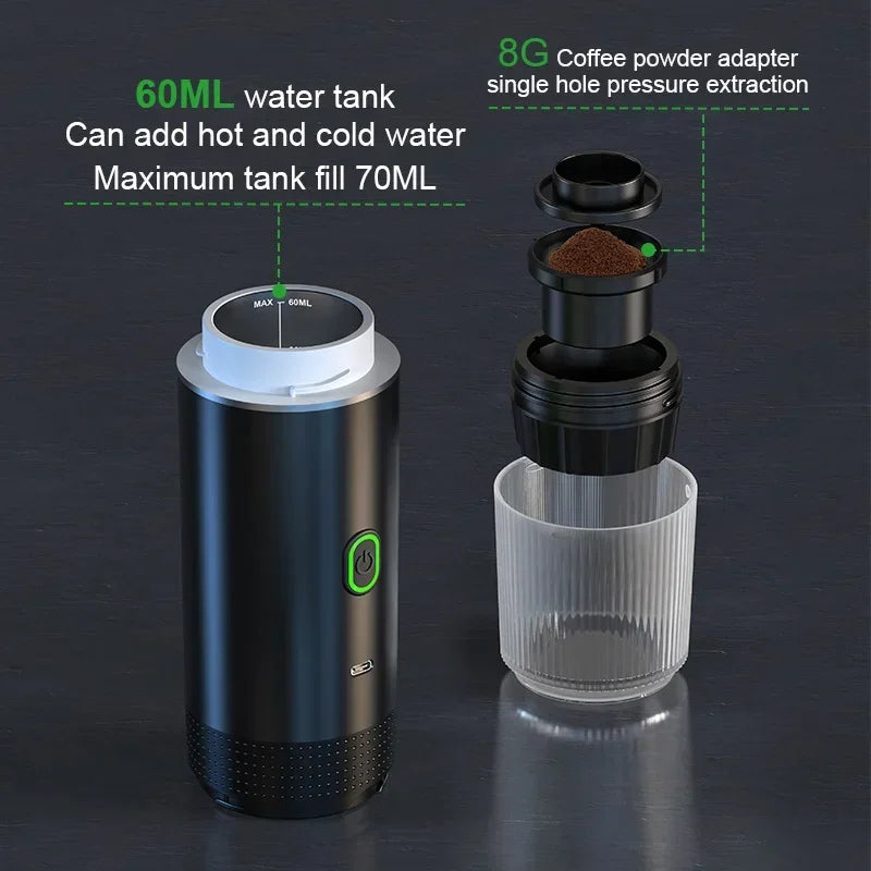 Wireless Portable Espresso Coffee Maker – 20 Bar 3-in-1 Travel Coffee Machine