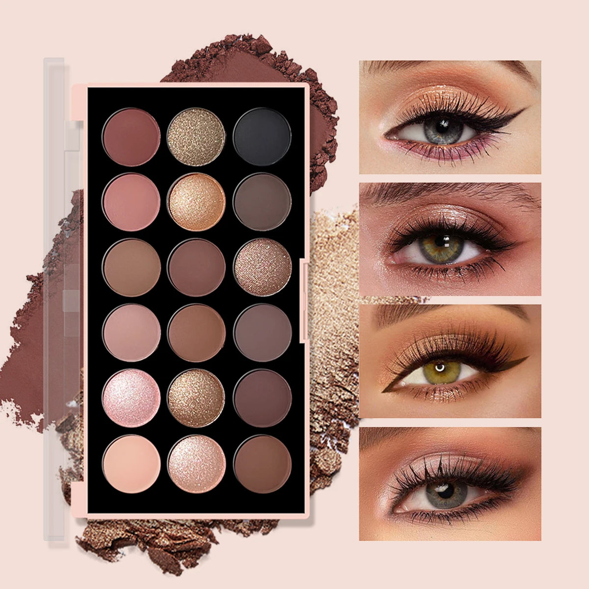 18-Color Eyeshadow Palette – Matte, Shimmer, and Glitter Tones