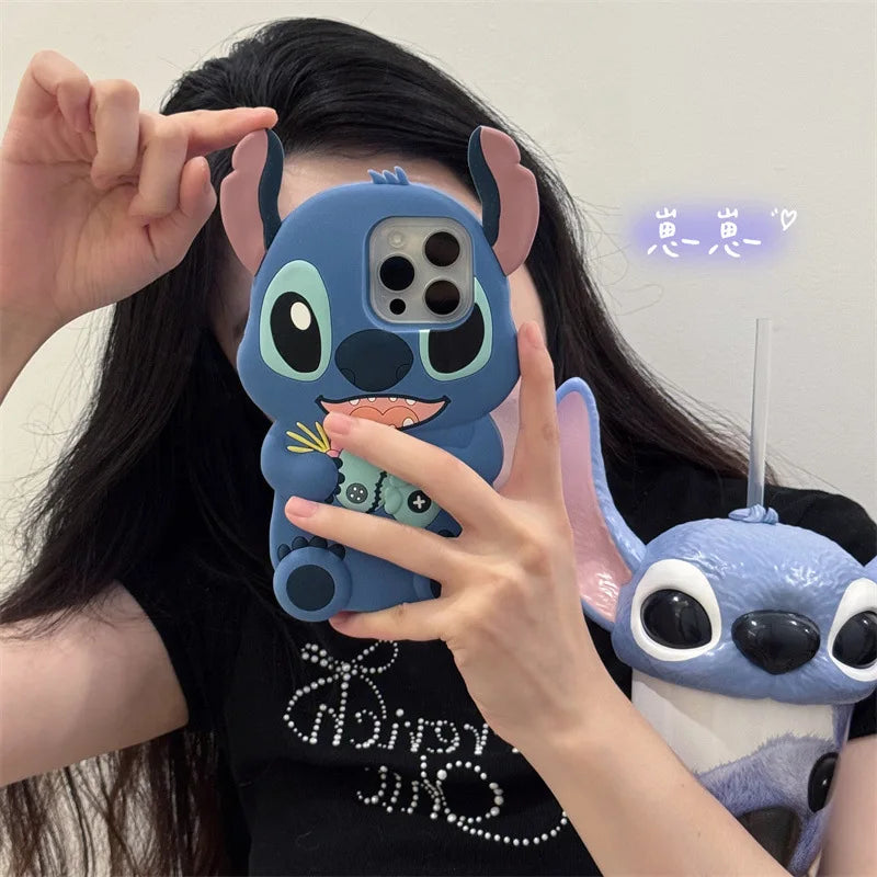 Cute 3D Stitch Cartoon Silicone Phone Case for iPhone Models