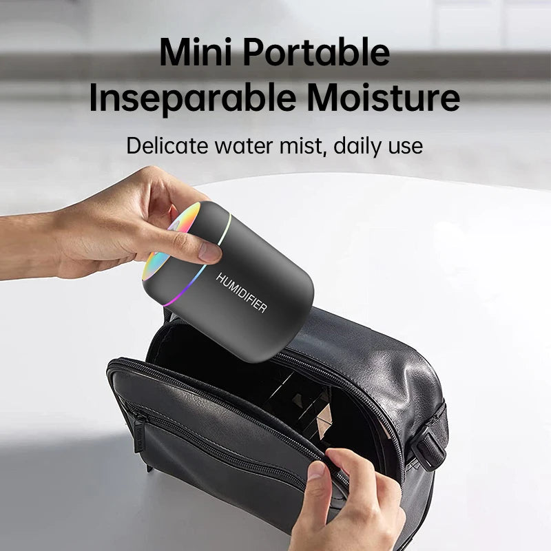 180ML Mini USB Air Humidifier with LED Lights – Portable Aroma Diffuser & Essential Oil Purifier