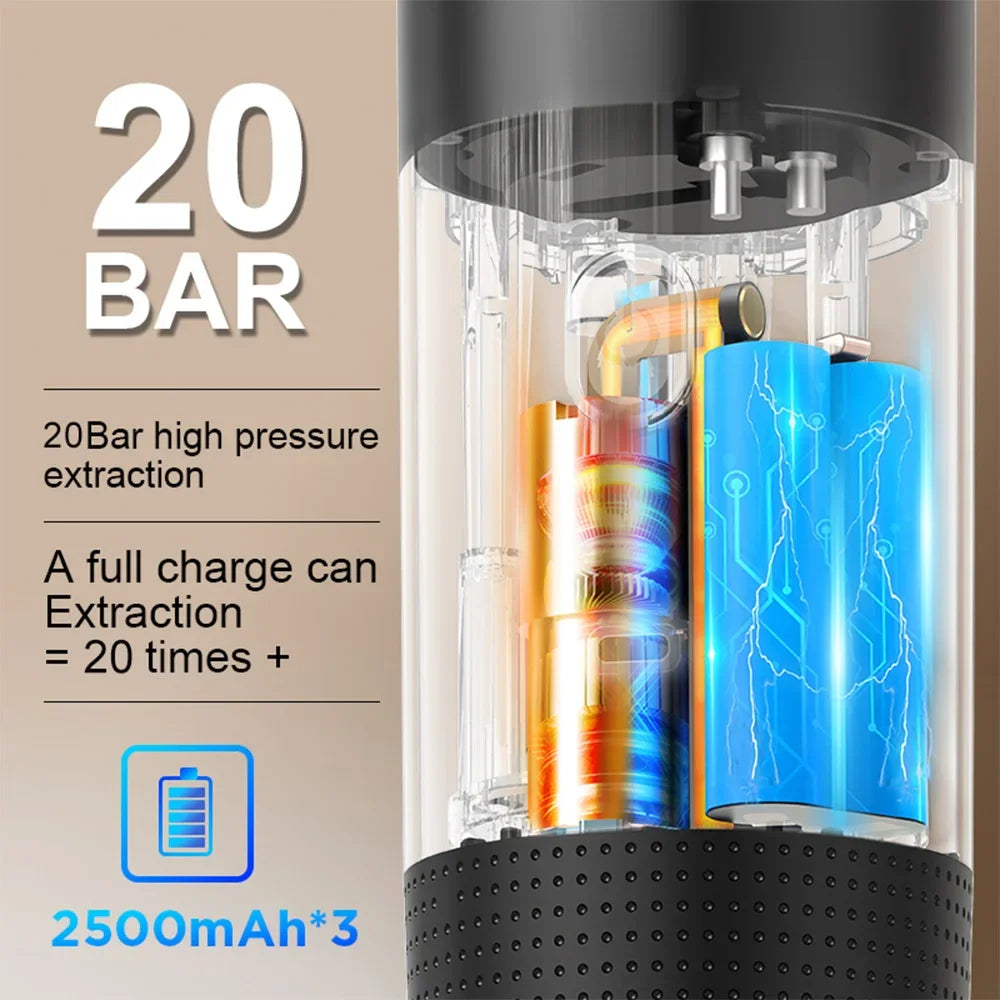 Wireless Portable Espresso Coffee Maker – 20 Bar 3-in-1 Travel Coffee Machine