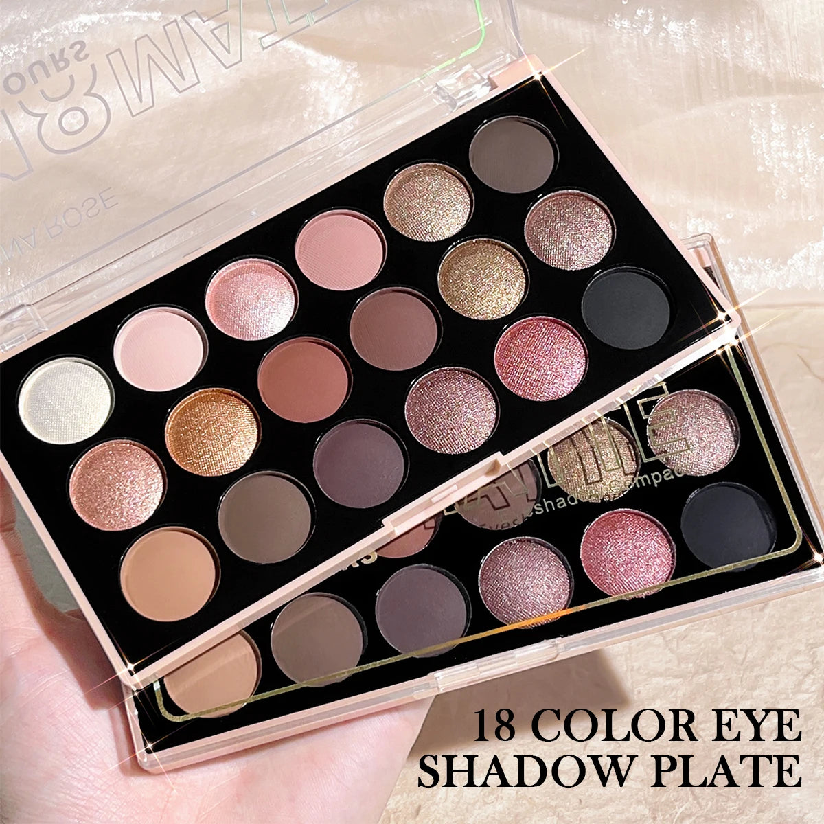 18-Color Eyeshadow Palette – Matte, Shimmer, and Glitter Tones