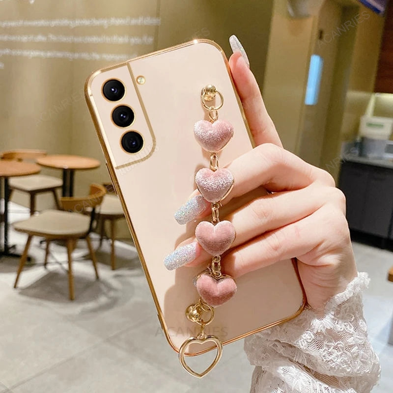Heart Bracelet Chain Phone Case for Samsung Galaxy S24 S23 S22 S21 Ultra