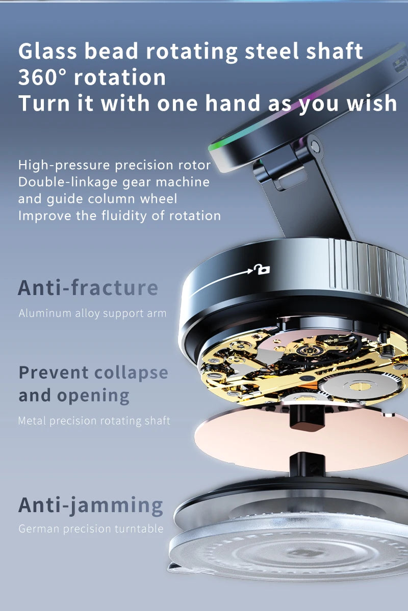 15W Wireless Charger Magnetic Car Holder – Multi-Angle Rotation for iPhone 12–16 Pro Max