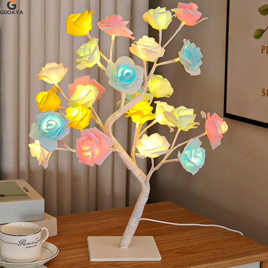 LED Rose Leaf Table Lamp – USB Powered Fairy Light Tree for Home Decor