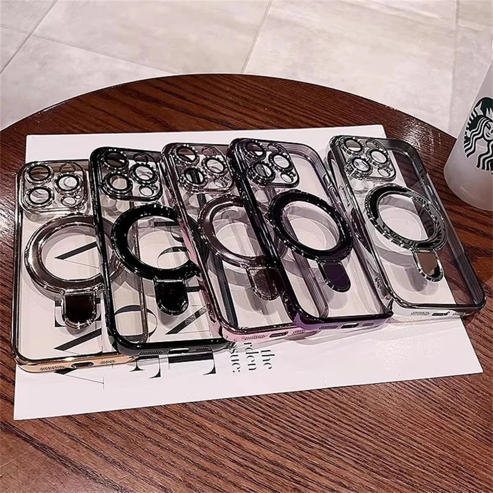 Luxury Magsafe Case with Magnetic Ring Stand – Clear Acrylic Cover for iPhone