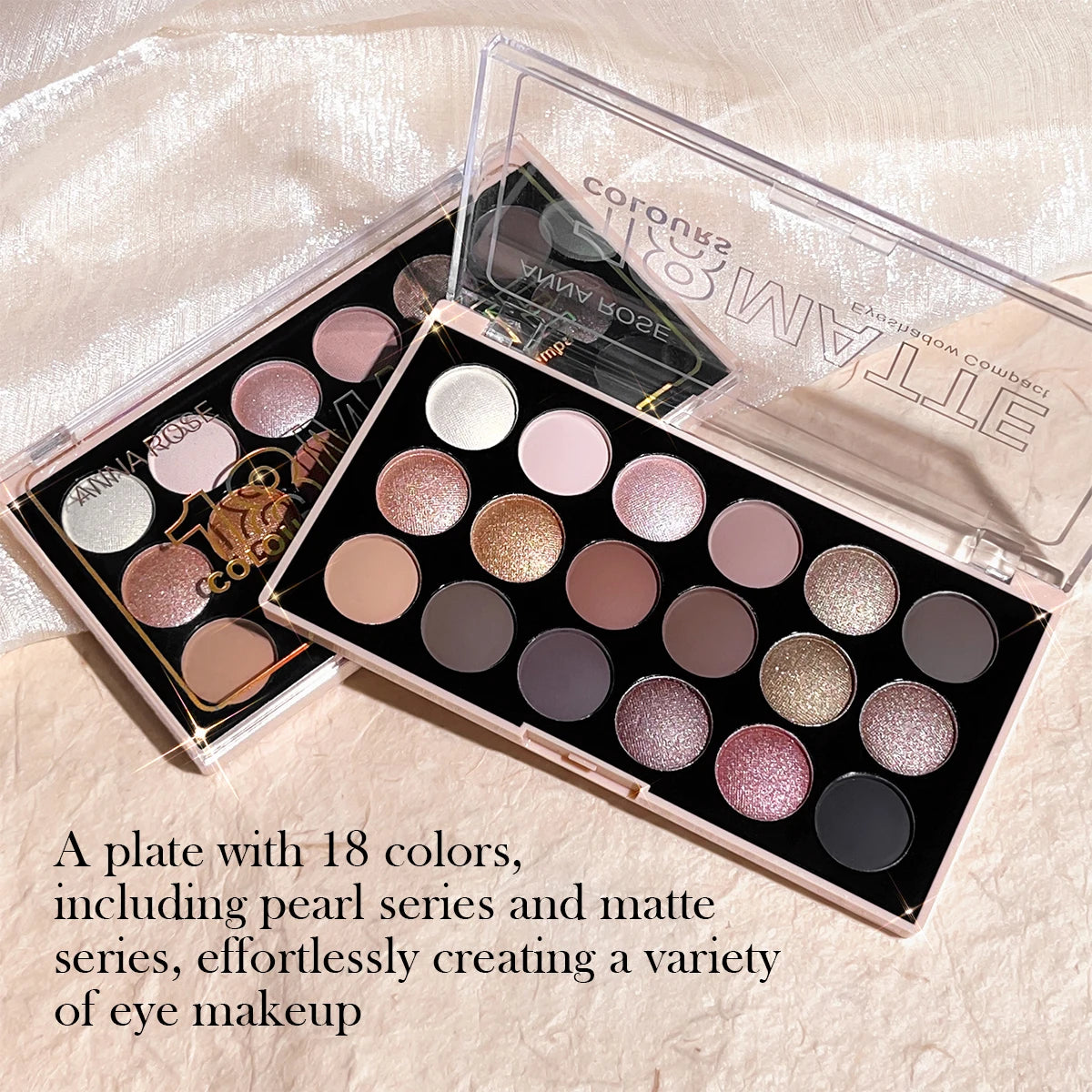 18-Color Eyeshadow Palette – Matte, Shimmer, and Glitter Tones