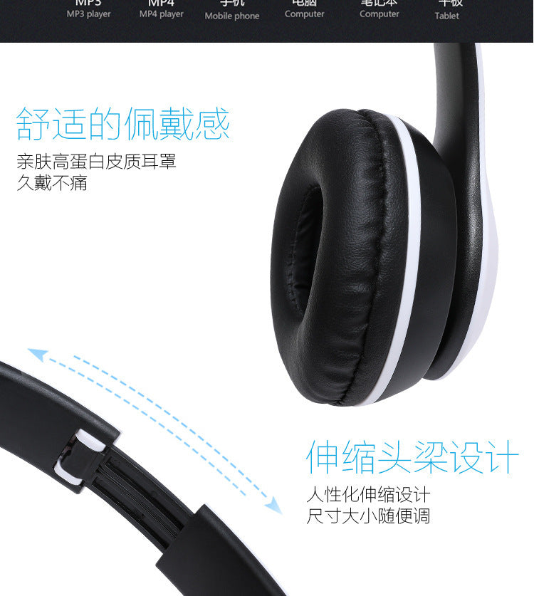 Stereo P47 Wireless Bluetooth 5.0 Headset – Foldable Sports Gaming Headphones with Mic