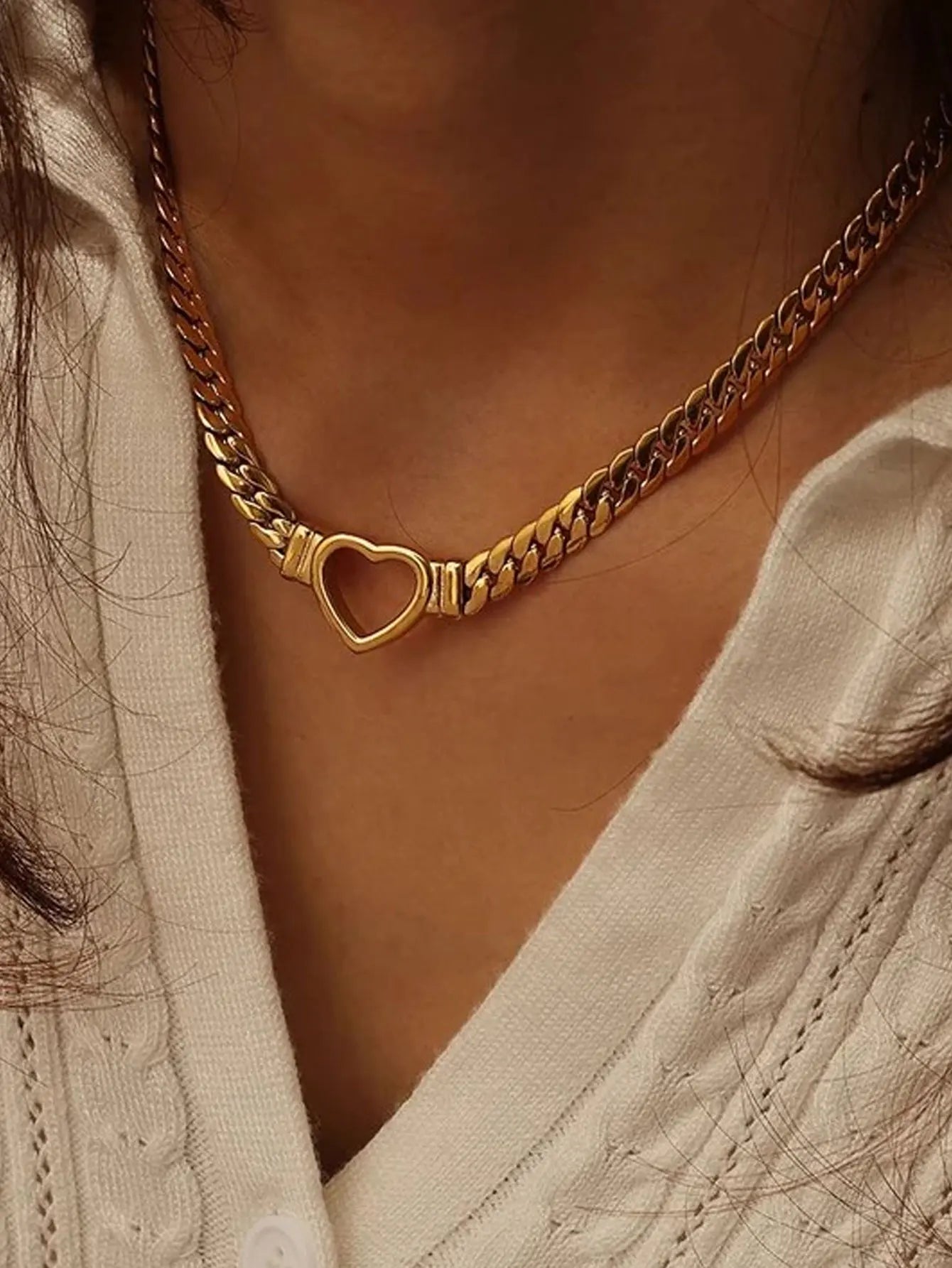 18K Gold Plated Heart Chain Necklace – Stainless Steel Unisex