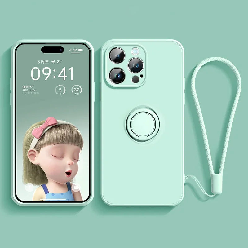 Magnetic Soft Silicone Case with Ring Holder for iPhone