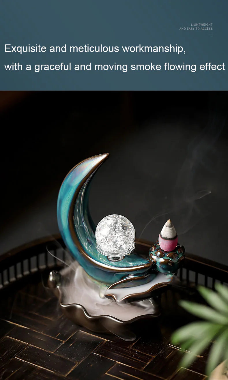 Backflow Incense Burner – Moon Design Ceramic Holder for Home and Office Decoration