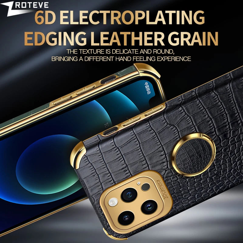 Luxury Crocodile Leather Pattern Phone Case Gold Plating Silicone Cover