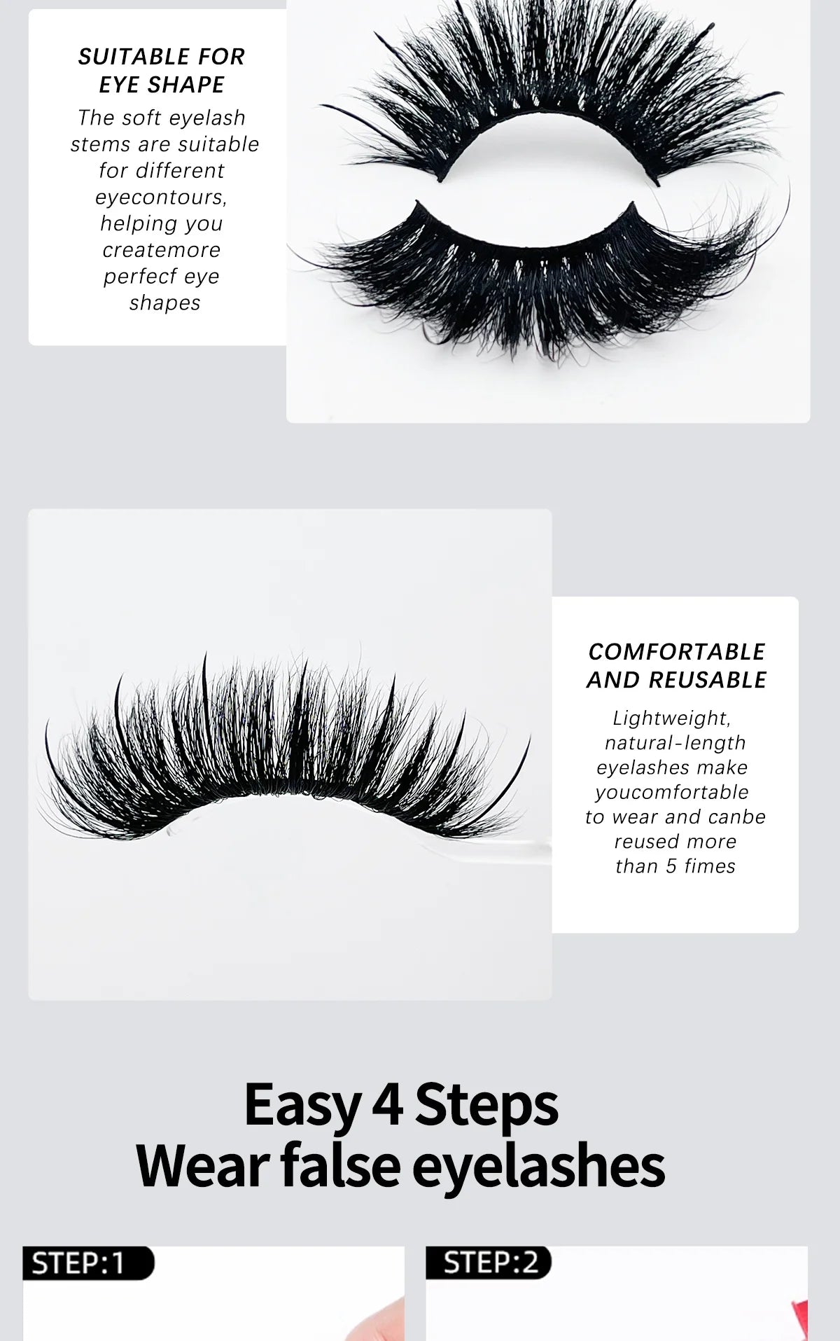 Full Strip Mink-Style Eyelashes – Reusable Synthetic Lash Extensions for Natural Look