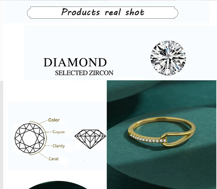 Gold Zircon Hollow Ring for Women