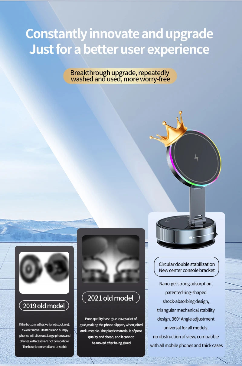 15W Wireless Charger Magnetic Car Holder – Multi-Angle Rotation for iPhone 12–16 Pro Max