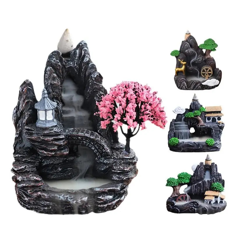 Waterfall Incense Burner – Mountain River Backflow Holder for Home Decor