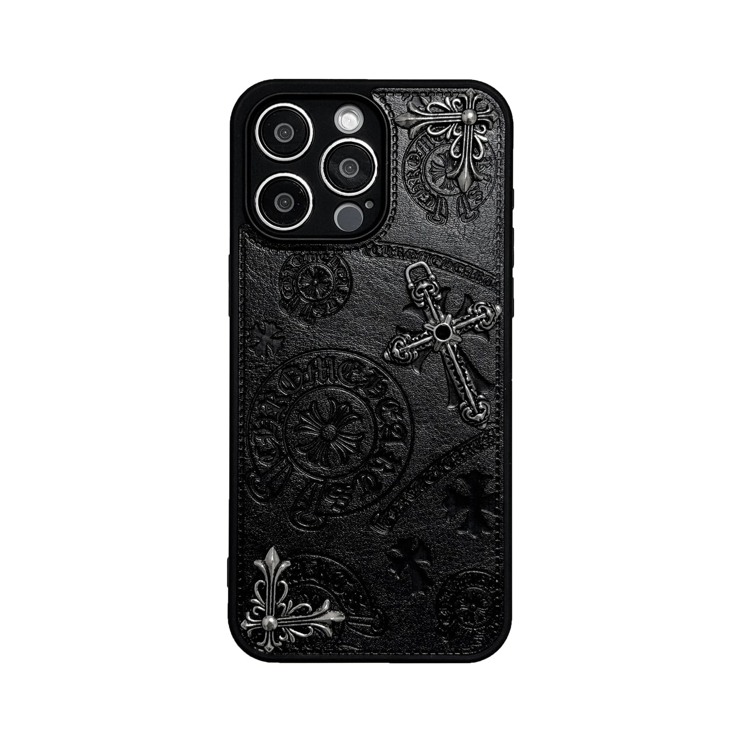 “Luxury 3D Embossed PU Leather Protective Phone Case for iPhone 14/15/16 Series – Elegant Metallic Design”