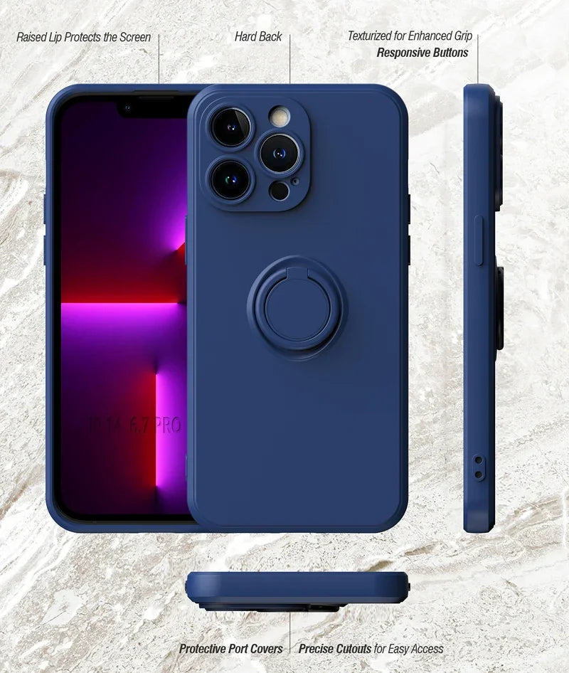 Magnetic Soft Silicone Case with Ring Holder for iPhone