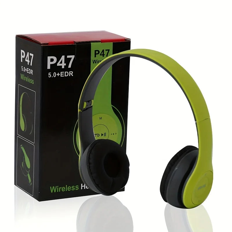 Stereo P47 Wireless Bluetooth 5.0 Headset – Foldable Sports Gaming Headphones with Mic